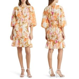RP Rachel Parcell Floral Smocked Chiffon Spring Puff Sleeve Dress size S